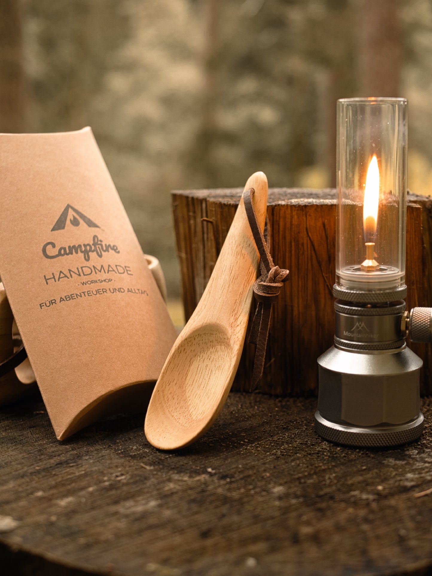 Naturholz Löffel im skandinavischen Stil | Holzlöffel | Campinglöffel | passend zur Kuksa | mit Büffellederband